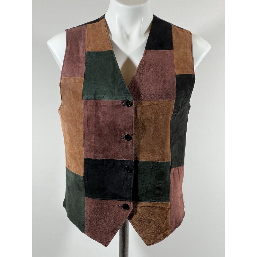 Suede Vest Womens Medium Patchwork Button Western‎ Boho